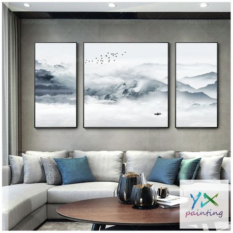 🐣. Offer Xtras! Watercolor Mountain set of 3 wall art Foggy Abstract print On Canvas cloudy art Landscape print framed wall art painting set Flock Of Birds for $399.0 #PrintOnCanvas #ReadyToHang #MountainPainting #PrintPainting #PictureFramed #AbstractPainting #3Pieces #WallPictures #CanvasPrint #AbstractPrint Monochrome Living, Window Paint, Set Of 3 Wall Art, Mountain Art Print, Decorative Paintings, Canvas Painting Landscape, Art Water, Watercolor Mountains, Basement Remodel