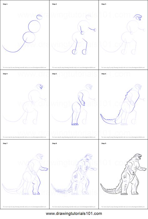 How to Draw a Godzilla printable step by step drawing sheet : DrawingTutorials101.com Easy Godzilla Drawing, Godzilla Reference Drawing, Godzilla Art Drawing, Drawing Godzilla, Draw Godzilla, Godzilla Reference, Godzilla Drawing Sketches, How To Draw Godzilla, Godzilla Sketch