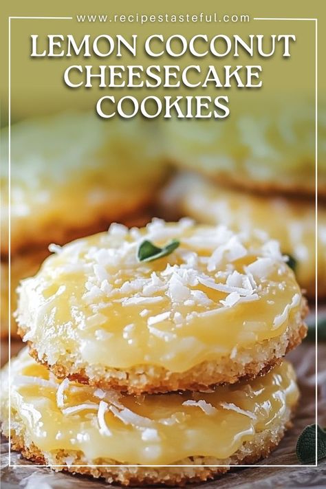 Lemon Coconut Cheesecake Cookies, Coconut Cream Cheese Cookies, Lemon Coconut Cheesecake, Lemon Coconut Cookies, Lemon Cheesecake Cookies, Coconut Cream Dessert, Coconut Cream Recipes, Graham Cracker Cookies, Coconut Cheesecake