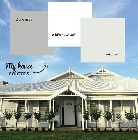 Grey House Paint, Weatherboard Exterior, Hamptons House Exterior, Weatherboard House, Shale Grey, Grey Houses, Exterior Color Schemes, House Color Schemes, Roof Colors