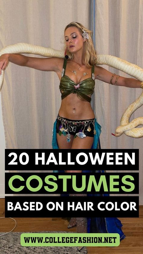 halloween costume ideas by hair color Aesthetic Halloween Costumes Brunette, Costume For Black Hair, Blonde Hair Costumes Halloween, Blonde Hair Costumes, Halloween Makeup Looks Scary, Makeup Looks Scary, Cute College Halloween Costumes, Woman Halloween Costumes, Halloween Nails Scary