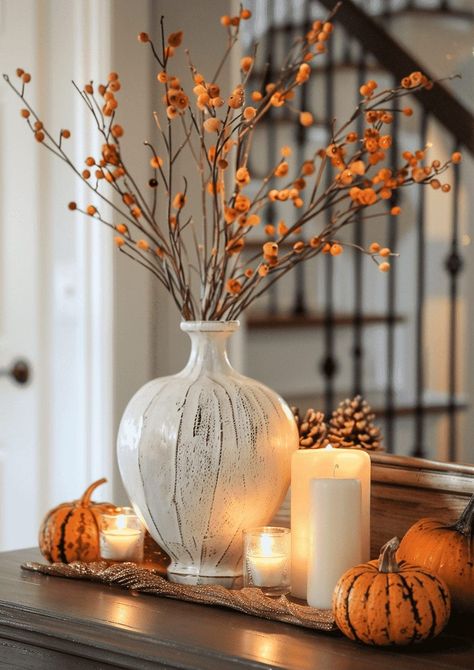 Simple Fall Island Decor, Tall Fall Floral Arrangements, Autumn Centerpieces For Table, Diy Fall Flower Arrangements, Fall Table Centerpieces For Home, Fall Vase Arrangements, Autumn Table Centerpieces, Dusty Autumn, Cute Fall Decorations