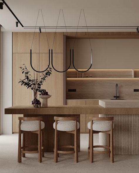 Wabi_sabi Modern OPEN KiTCHEN DESIGN CLIENT D Apartment In Senegal 🇸🇳 project in our contemporary wabi_sabi vision style 🔆 share your… | Instagram Modern Kitchen Open, Modern Luxury Kitchen, Kitchens Luxury, Minimalist Kitchen Design, Kitchen Design Open, Contemporary Kitchen Design, Kitchen Farmhouse, Kitchen Room Design, Interior Modern