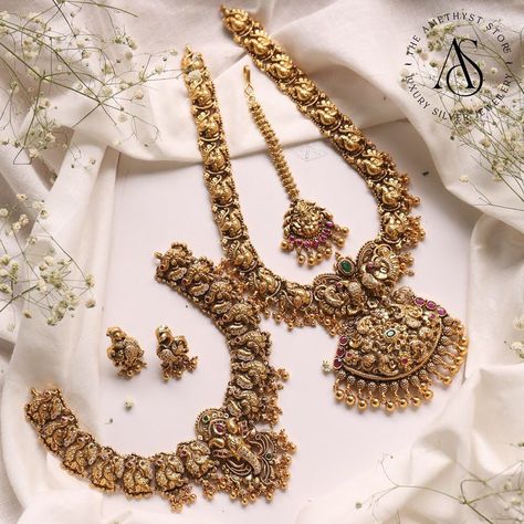 Silver Gold Plated Jewellery, Gold Plated Jewelry Indian, Gold Jewelry Prom, Wedding Jewelry Sets Bridal Jewellery, Temple Jewelry Necklace, Gold Temple Jewellery, Vintage Jewelry Antique, Antique Necklaces Design, Indian Bridal Jewelry Sets