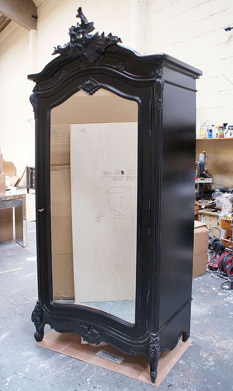 Moulin Noir Mirrored Black French Armoire wardrobe Black Armoire, French Style Home, French Furniture Bedroom, Shabby Chic Bedroom Furniture, Antique Wardrobe, Armoire Wardrobe, French Wardrobe, French Armoire, French Style Homes