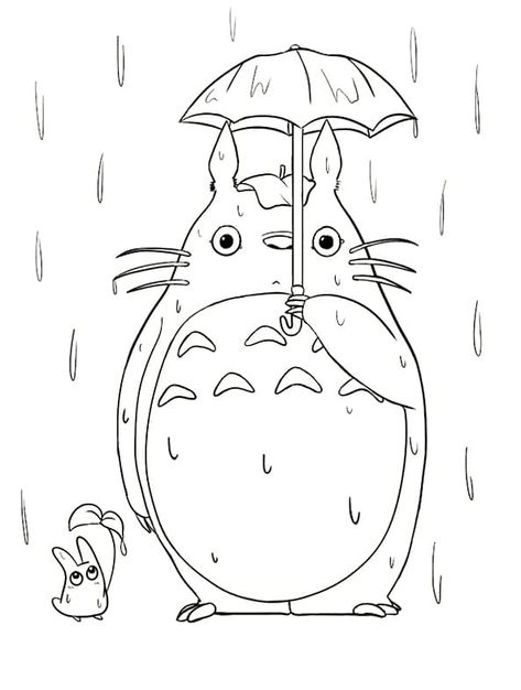 Totoro in the Rain Coloring Page Totoro Coloring Pages, Totoro Drawing, Tatuaje Studio Ghibli, Digital Stamps Free, Studio Ghibli Tattoo, Ghibli Tattoo, Ghibli Artwork, Printable Pictures, Studio Ghibli Art