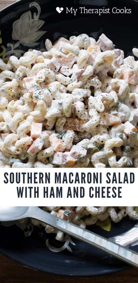 Classic Macaroni Salad Recipe, Macaroni Salad With Ham, Ham Pasta Salad, Southern Macaroni Salad, Salad With Ham, Mayo Pasta Salad Recipes, Ham And Cheese Pasta, Macaroni Salad Ingredients, Creamy Macaroni Salad