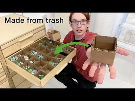 (1184) Cardboard Hardware Boxes - YouTube October Diy, Cardboard Box Storage, Cardboard Drawers, Modular Cabinet, Reuse Crafts, Cardboard Organizer, Cardboard Creations, Origami Boxes, Cardboard Recycling