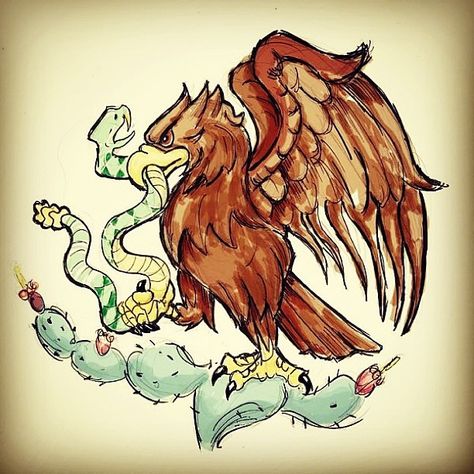 Art by Carlos Ricardez /Favorite Bird: The Eagle on the Mexican Flag Eagle Mexican Flag, Mexican Eagle Drawing, Mexican Flag Painting, Mexican Flag Art, Mexican Flag Drawing, Drawing Mexican, Eagle Drawing Easy, Mexican Drawings, Zen Car