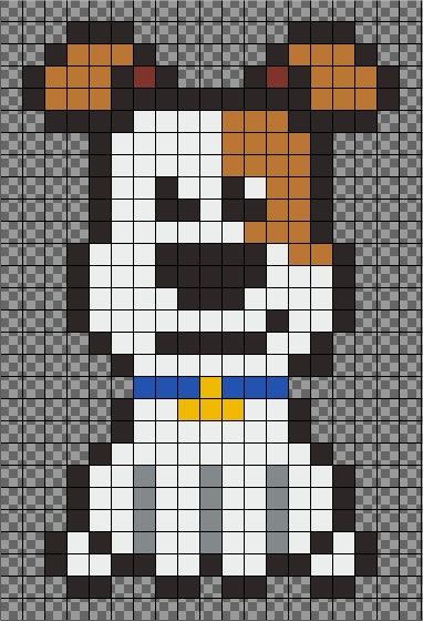 The secret life of pets - MAX - perler bead pattern by JeromeDIY. Comme des bêtes. Dog Perler Bead Patterns, Pixel Art For Kids, Pixel Art Dog, Dog Pixel Art, Pixel Art Cute, Pixel Art Wall, Pixel Art Animals, How To Pixel Art, Pixelated Art