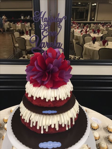 Nothing Bundt cake You could do theme colors Bundt Cake Birthday Cakes, Tiered Bundt Cakes, Two Tier Bundt Cake, Nothing Bundt Cake Birthday, Bundt Cake With Flowers, Bundt Cake With Flowers On Top, Decorated Bundt Cakes, Nothing Bundt Cakes Wedding, Decorated Bundt Cakes Birthday