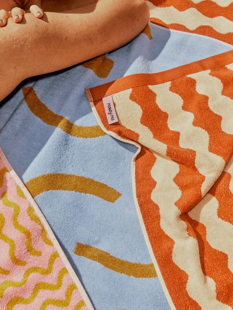 Introducing the Totem Towel Sheet, our ode to the Australian Summer. This generously sized towel in rust and sand is perfect to take with you on your next summer adventure. Equally at home in the bathroom or on the beach, our ultra-plush towels are made from 100% organic cotton for the dreamiest feel against your skin. Designed in our Brunswick studio in Australia, ethically made in Portugal. DETAILS 100% Organic Cotton 500 GSM for softness and absorbency 90cm x 150cm Original hand painted Mosey Towels Aesthetic, Beach Towel Design, Cute Beach Towels, Summer Branding, Australian Summer, Summer Beach Towels, Summer Towel, Patterned Bath Towels, Towel Design