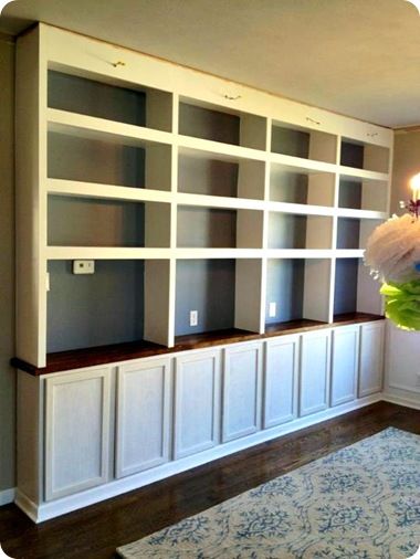 DIY built ins with bases  {Shows how to beef up the support for the shelves and then cover them.} Diy Built Ins, Floor To Ceiling Bookshelves, Built In Entertainment Center, Fireplace Entertainment Center, Thrifty Decor Chick, Turtle Creek, Confined Space, Build A Closet, Thrifty Decor