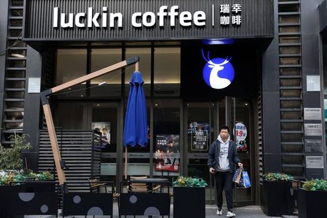 A Luckin Coffee store in Beijing on Dec. 8 Luckin Coffee, Coffee Shop Logo, Coffee Store, Coffee Shop Design, Business Company, Streaming Tv, Film Books, Design Language, Dec 8