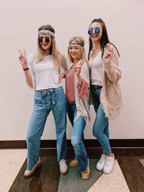 Throwback Costumes Spirit Week, Hippie Dress Up Day School, Hippie Day Spirit Week, Music Genre Outfits Spirit Week, Throwback Thursday Spirit Week, Throwback Spirit Week, Throwback Outfits Spirit Week For School, Decades Day Spirit Week 70s Hippie, Throwback Day Spirit Week Outfit