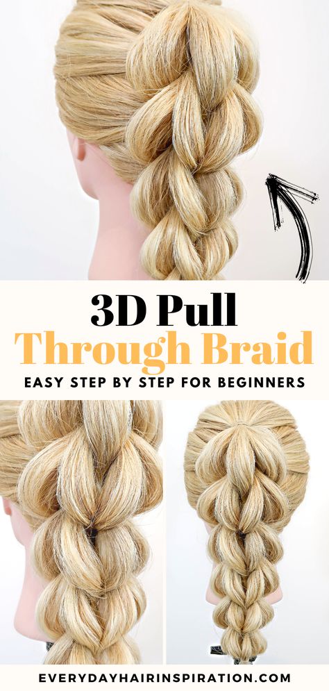 how to pull through braid Braided Hairstyles With Tiara, Elaborate Braids Long Hair, Bubble Braid With Clip In Extensions, Long Hair Girl Hairstyles, Easy Pull Through Braid Hair Tutorials, 3d Pull Through Braid, Cool Braids Hairstyles, Banana Bushel Braid, Crazy Hair Braids