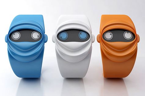 Ninja watches. The left eye shows the hour, the right eye the minutes. Unusual Watches, Whatsapp Tricks, Fitness Armband, Cute Watches, Japan Design, Yanko Design, Telling Time, Kids Watches, Cool Design