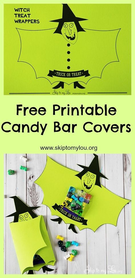 Free printable template for a witch candy cover! Perfect for a Halloween party favor, classroom activity, or handmade gift idea. #halloween Halloween Classroom Gift Bags, Halloween Gift Ideas For Kids, Daycare Treats, Halloween Classroom Treats, Halloween Handout, Candy Bar Covers, Halloween Candy Crafts, Halloween Candy Bar, Thanksgiving Projects