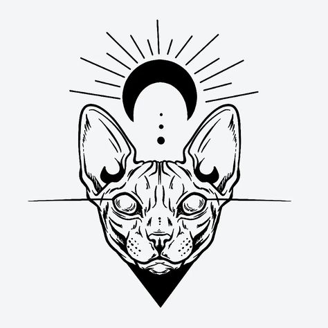 Cat Head Tattoo Outline, Sphynx Tattoo Egyptian, Sphinx Cat Tattoo, Sphynx Tattoo, Half Sleeve Tattoo Template, Sphynx Cat Tattoo, Sphinx Tattoo, Cat Face Tattoos, Cat Tatto