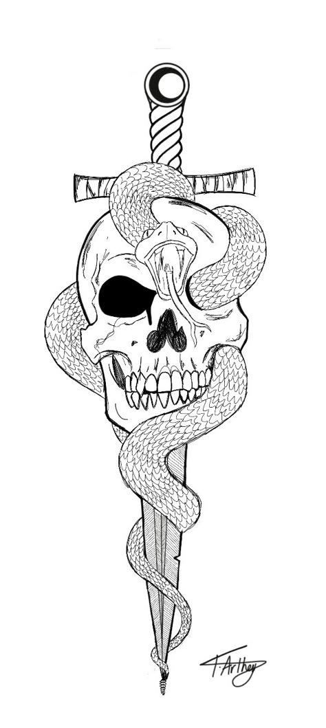 Snake And Dagger Tattoo, Dagger Drawing, Snake Tattoo Meaning, Serpent Tattoo, Knife Tattoo, Snake Drawing, Kunst Tattoos, Tattoo Zeichnungen, Skulls Drawing