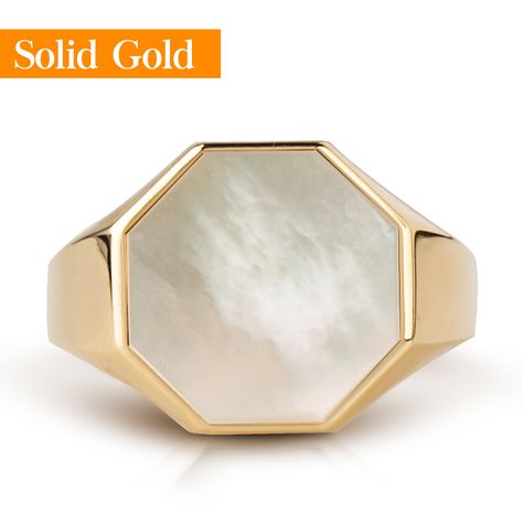 Men Signet Ring, Signet Ring Gold, Custom Signet Ring, Mother Of Pearl Ring, Ring Pearl, Gold Pearl Ring, Signet Ring Men, Ladies Ring, Gold Signet Ring