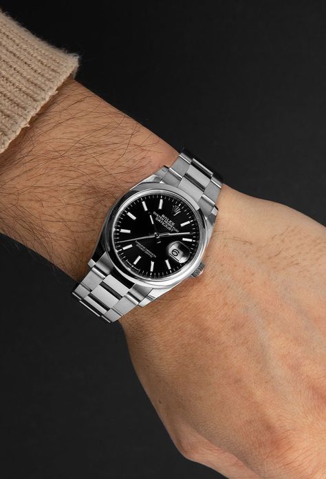 Rolex Explorer 36mm 2021, Rolex Datejust Black Dial, Rolex On Wrist, Leather Jacket Photoshoot, Billionaire Aesthetic, Rolex Datejust 36mm, Rolex Datejust Men, Men's Rolex, Buy Rolex