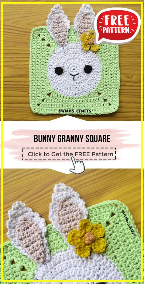 crochet Bunny Granny Square free pattern - FREE Crochet Square Pattern for Beginners. Click to Get the Pattern #Square #crochetpattern #crochet via @shareapattern.com Bunny Granny Square, Granny Square Free Pattern, Free Crochet Square, Granny Square Crochet Patterns Free, Easter Crochet Patterns, Crochet Rabbit, Crochet Patterns Free Blanket, Crochet Square Patterns