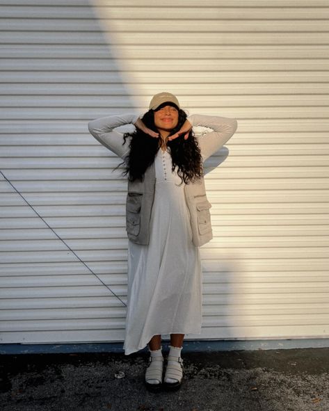 outfit is giving fisher girl aesthetic meets toddler socks and sandals????? amazin anyways add this song to your playlist if you haven’t already 😗 dress and socks: @freepeople hat: @_livebygrace_ vest: thrifted shoes: @drmartensofficial #modesty #modestinspo Sandals With Socks Outfit, Socks And Sandals Outfit, Thrifted Shoes, Sandals With Socks, Holy Girl, Cute Teacher Outfits, Outfits Modest, Sock Outfits, Sandals Outfit