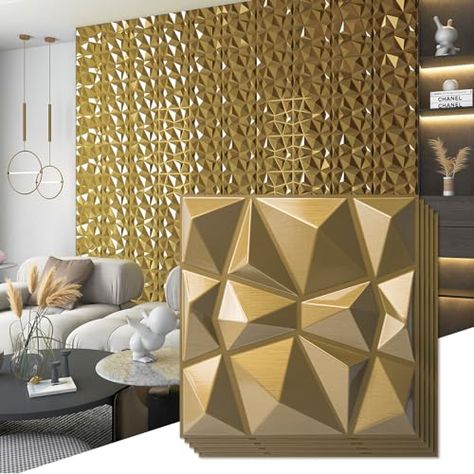 Art3d 3D Diamond Design Paneling for Interior Decor, Living Room, TV Wall Background, Bedroom, Gaming Setup, 11.8" x 11.8", Gold, 33 Pack Tv Wall Background, Bedroom Gaming Setup, Interior Decor Living Room, Background Bedroom, Bedroom Gaming, Textured Wall Panels, 3d Diamond, Headboard Wall, Interior Wall Decor