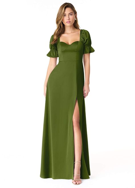 Juniper Azazie Harlie Stretch Satin Dress Bridesmaid Dresses | Azazie Pink Brides Maid Dresses, Bridesmaid Dresses Satin, Long Sleeve Bridesmaid Dress, Stretch Satin Dress, Fall Bridesmaid Dresses, Bridal Party Outfit, Azazie Bridesmaid Dresses, Green Bridesmaid Dresses, Wedding Attire Guest