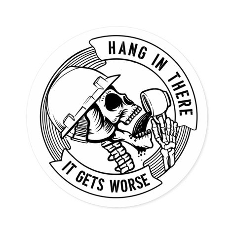 For those tough days on the job site, our "Hang in There, It Gets Worse" sticker in bold white is the perfect addition to your gear. Designed for hardworking construction workers who face challenges head-on, this high-quality, durable vinyl sticker offers a humorous yet realistic reminder that sometimes, you just have to roll with the punches. The crisp white design ensures it stands out on your hard hat, lunchbox, tool chest, or truck, making it a badge of honor for the grit and determination y Company Sticker Ideas, Hang In There It Gets Worse, Funny Shirt Quotes, Roll With The Punches, Hard Hat Stickers, Creative Stickers, Come And Take It, Construction Workers, Hang In There