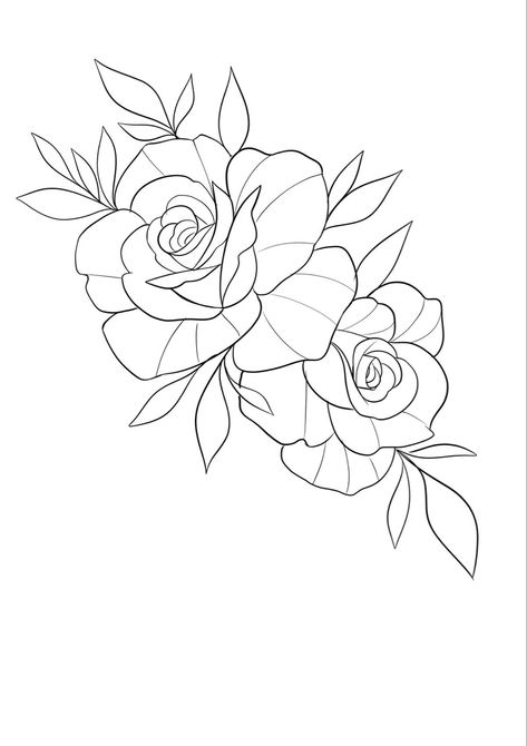 Fine Line Roses Tattoo Design, Roses Fine Line Tattoo, Rose Outline Drawing Tattoo Ideas, 2 Rose Tattoo Design, Rose Fine Line Drawing, Fine Line Flower Drawings, Tattoo Flower Stencil, Flower Tattoos Outline, Peony Tattoo Outline