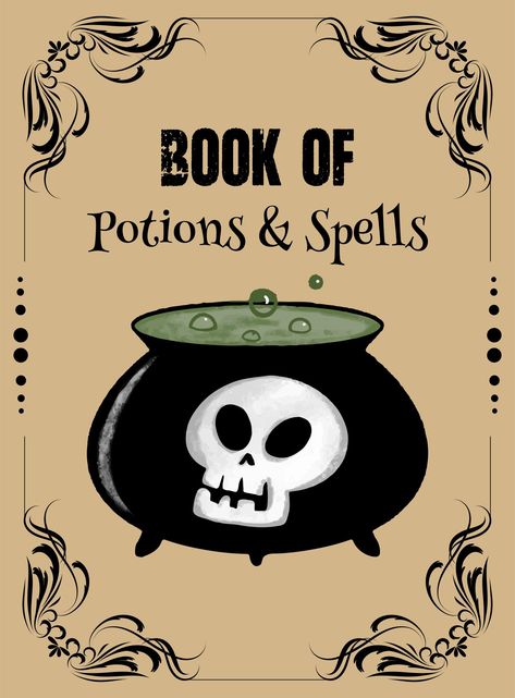 Printable Halloween Spells And Potions Book Cover Scrapbooks Halloween Spells And Potions, Spell Book Covers Printable Free, Vintage Halloween Printables Free, Spell Book Aesthetic, Spell Potions, Halloween Book Covers, Printable Halloween Book Covers, Spirit Summoning, Spell Book Cover