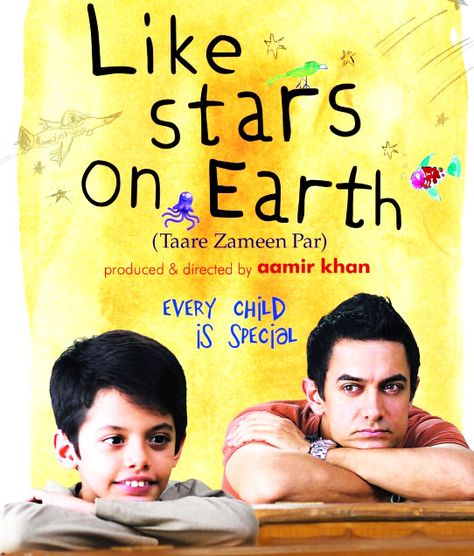 LIKE STARS ON EARTH (2007, India) A teacher (Aamir Khan) and a boy (Darsheel Safary) with learning disabilities share a special bond. Like Stars On Earth, Taare Zameen Par, Shankar Mahadevan, Title Song, Dvd Collection, I Love Cinema, Foreign Film, Aamir Khan, Bollywood Movie