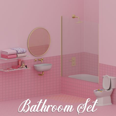 Bathroom Set | Mechtasims on Patreon Barbie Sims, Lotes The Sims 4, Furniture Cc, Cute Bathroom, Mod Furniture, The Sims 4 Pc, Sims 4 Bedroom, Pink Furniture, Sims 4 Clutter