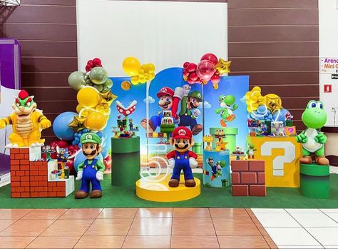 Marvel Birthday Party Decorations, 30th Birthday Background, Star Backdrop, Super Mario Brothers Party, Mario Bros Birthday Party Ideas, Super Mario Bros Birthday Party, Mario E Luigi, Super Mario Bros Party, Mario And Princess Peach