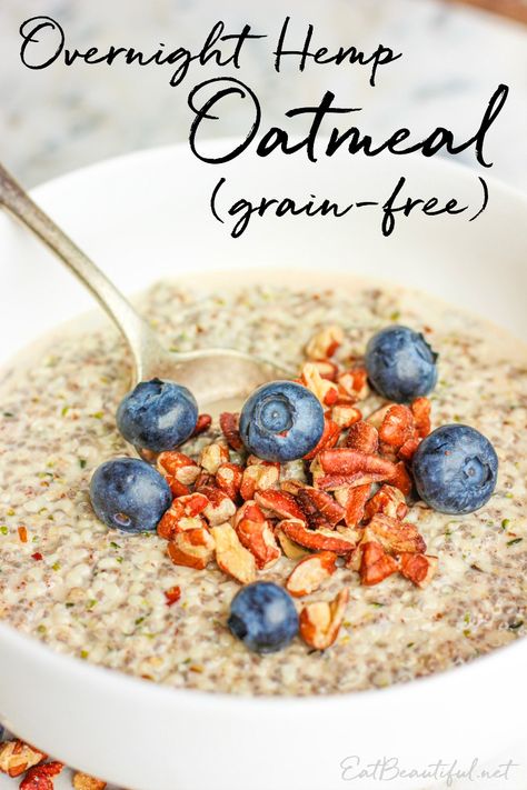 Low Carb Keto Overnight Hemp Oatmeal (3g net carbs) Keto Overnight Oats Low Carb, Overnight Oats Low Carb, Keto Overnight Oats, Hemp Hearts Recipes, Easy Make Ahead Breakfast, Paleo Easy, Paleo Oatmeal, Low Carb Oatmeal, Keto Oatmeal