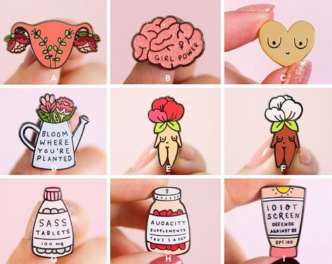 Feminist Gift Shop-Enamel pins stickers art by LittleWomanGoods Girls Presents, Feminist Enamel Pins, Plant Enamel Pin, Girl Power Art, Cute Enamel Pins, Power Art, Bloom Where Youre Planted, Simple Tree, Design Stickers