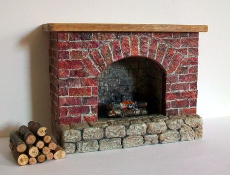 DIY Dollhouse Fireplace | Miniature Brick and Stonework Fireplace (1 inch dollhouse scale). $85 ... Dollhouse Fireplace Diy, Dollhouse Fireplace, Dollhouse Furniture Tutorials, Craftsman Fireplace, Fireplace Diy, Kids Doll House, Haunted Dollhouse, Fairy Garden Crafts, Diy Barbie Furniture