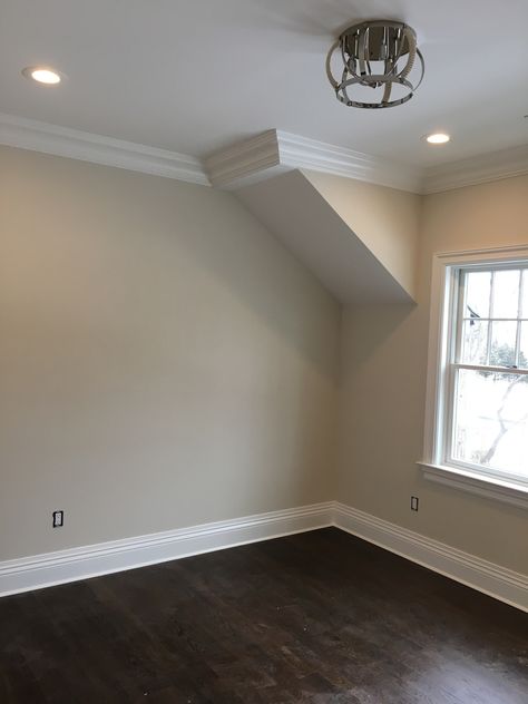 Walls-Ballet White (OC-55) Matte Finish Trim-White Dove Satin Impervo Oil Ceiling-Regal Select White Dove Flat Beige Ceiling White Walls, Posh House, White Ceiling Paint, Louisiana House, Ballet White, Beige Wall Colors, Ceiling Paint Colors, Painting Trim White, Victorian House Interiors