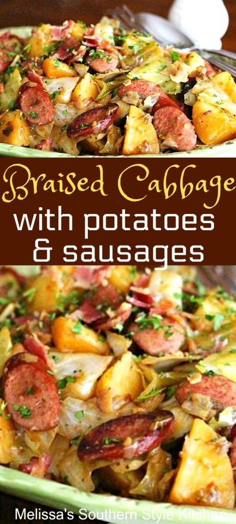 Braised Cabbage With Potatoes And Smoked Sausages #braisedcabbage #cabbagerecipes #friedcabbage #dinnerideas #food #recipes 3sidedishrecipes #southernfood #southernrecipes #melissassouthernstylekitchen Cabbage With Potatoes, Cabbage And Smoked Sausage, Kielbasa And Cabbage, Smoked Sausages, Smoked Sausage Recipes, Cabbage And Potatoes, Kielbasa Recipes, Cabbage And Sausage, Braised Cabbage