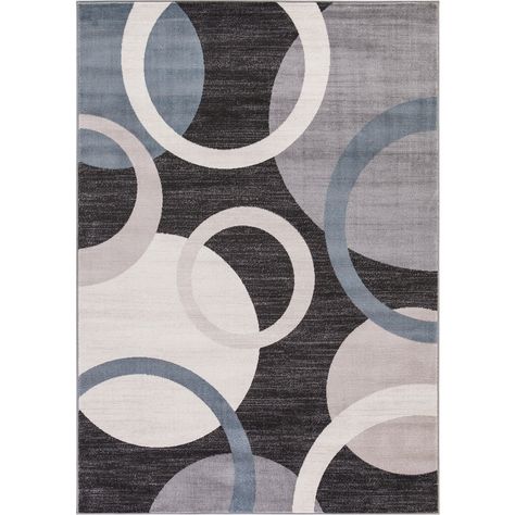 Concord Global Palermo Anthracite Rectangular Indoor Machine-Made Oriental Area Rug (Common: 8 x 11; Actual: 7.83-ft W x 10.5-ft L) Gray Color Combinations, Blue Gray Color, Black Rectangle, Circle Rug, Rug Stain, Stain Resistant Fabric, Rectangular Rugs, Circle Shape, Damask Pattern