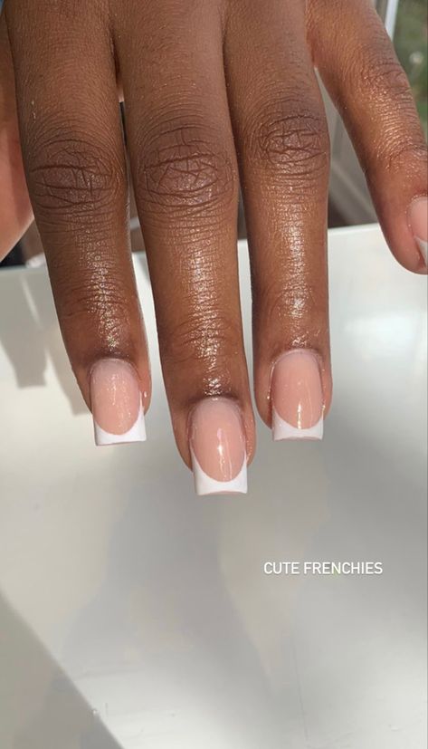 Short Nails For Doctors, Simple Nail Designs For School, Mini Square Nails, Old School French Tip Acrylic Nails, Mini French Nails, Short French Tip Acrylic Nails Black Women, Short French Tip Acrylic Nails Thick White, Short Cute French Tip Nails Black Women, French Tip Square Nails