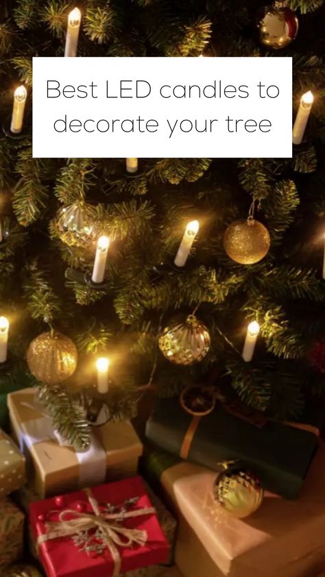 LED candle lights on traditional festive Christmas tree Candle Tree Lights, Candlelit Christmas Tree, Candles For Christmas Tree, Christmas Tree Candle Lights, Candles In Christmas Tree, Christmas Trees With Candles, Christmas Tree With Candle Lights, Diy Christmas Tree Candles, Christmas Tree With Candles