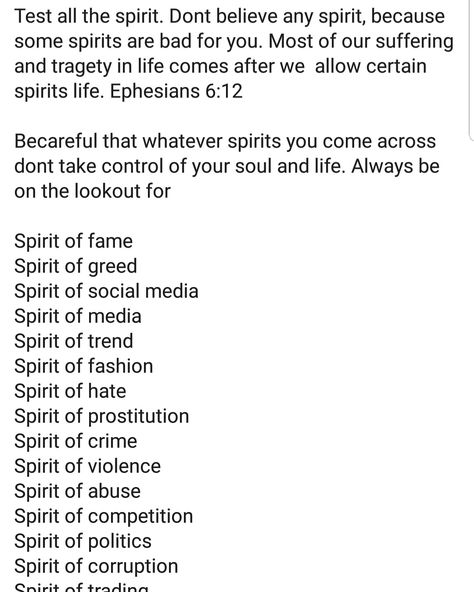 Test The Spirits, Jezebel Spirit Characteristics, Spirit Of Wisdom, Different Types Of Spirits, Spirit Of Offense, Monitoring Spirits Quotes, Ahab Spirit, Monitoring Spirits, Preach Quotes