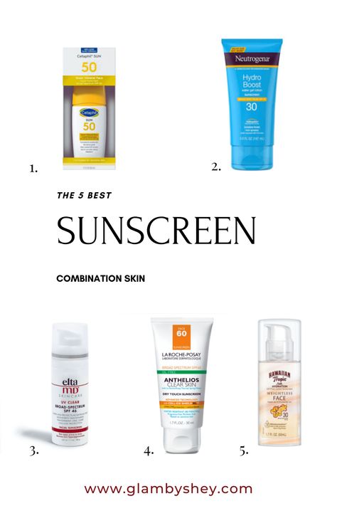 How To Choose The Right Everyday Sunscreen For Combination Skin: A post about what to look for in your everyday sunscreen. Read more at glambyshey.com Sunscreen For Combination Skin, Best Foundation For Combination Skin, Best Facial Sunscreen, Good Sunscreen For Face, Everyday Sunscreen, Moisturizer For Combination Skin, Makeup Tips Foundation, Combo Skin, Physical Sunscreen