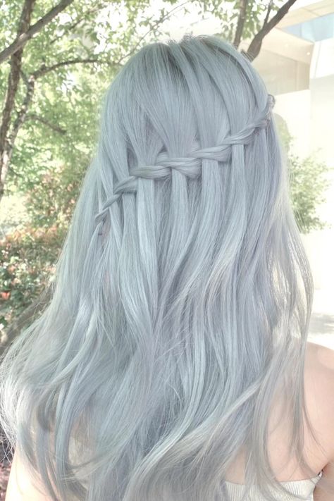 Cute aesthetic beautiful light blue cyan hair color colour Angelwing Pale Blue Hair Aesthetic, Cyan Hair Color, Light Blue Hair Aesthetic, Tilly Core, Long Light Blue Hair, Light Blue Hair Dye, Light Blue Hair Color, Pale Blue Hair, Cyan Hair