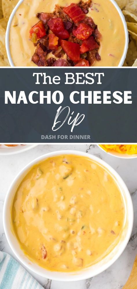 Whether you're looking for a savory appetizer for game day, or a warm cheese dip to bring to your next potluck, you're going to fall in love with this easy recipe for Nacho Cheese Dip. Serve it with tortilla chips, corn chips, or as a condiment for your favorite burritos, nachos, and more. Best Nacho Cheese, Nacho Cheese Dip Recipe, Easy Nacho Cheese, Nacho Cheese Dip, Nachos Cheese, Nachos Cheese Recipe, Dip Recipes Hot, Rotel Recipes, Nachos Cheese Dip