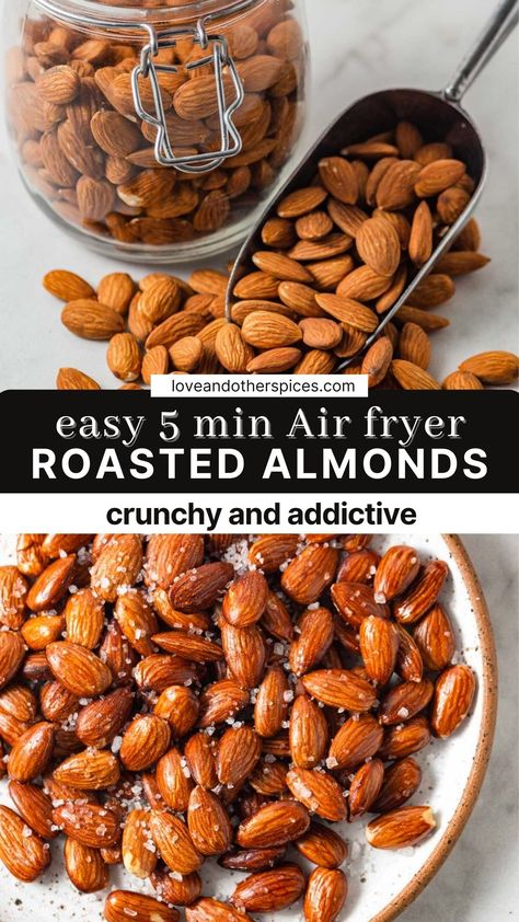 Air Fryer Roasted Almonds are an easy and delicious snack that you'll want to make every day. Air-fryer almonds have a nice golden, airy crunch that's totally addictive! Dry Roasted Almonds Recipe, Roasting Almonds, Roasted Almonds Recipe, Almonds Roasted, Air Fryer Recipes Low Carb, Air Fryer Recipes Breakfast, Almonds Recipe, Hungry Eyes, Salad Toppers