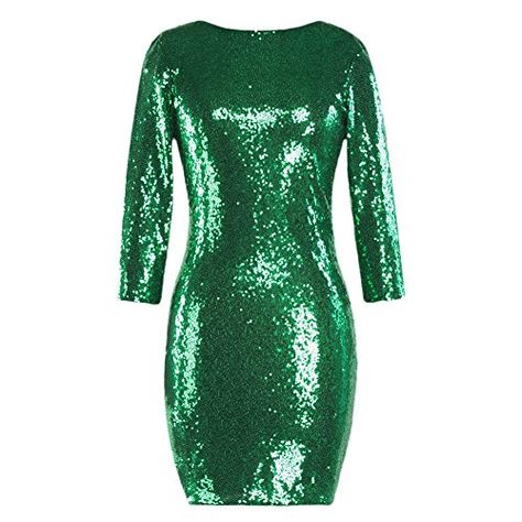 Sexy Women Ladies Sequins Bodycon Party Club Evening Short Dress Crew Neck 3/4 Long Sleeve Shimmer Glam Sparkly Glitter Cocktail Pageant Clubwear Tunic Pencil Mini Dress Green XXL Flapper Party, Long Halter Dress, Sequin Formal Dress, Sequin Evening Dresses, Sequin Cocktail Dress, Dress Gloves, Vestidos Vintage, Autumn Style, Matching Dresses